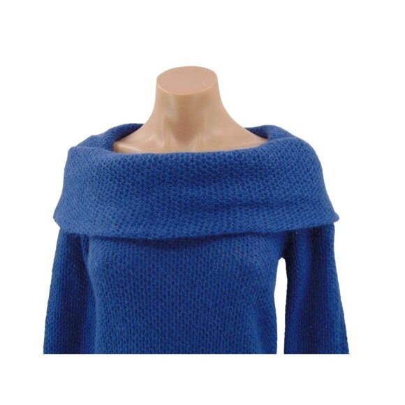 Ann Taylor Blue Mohair Blend Knit Cowl Sweater S Cowl Boat Neck Tunic Length - Picture 3 of 8